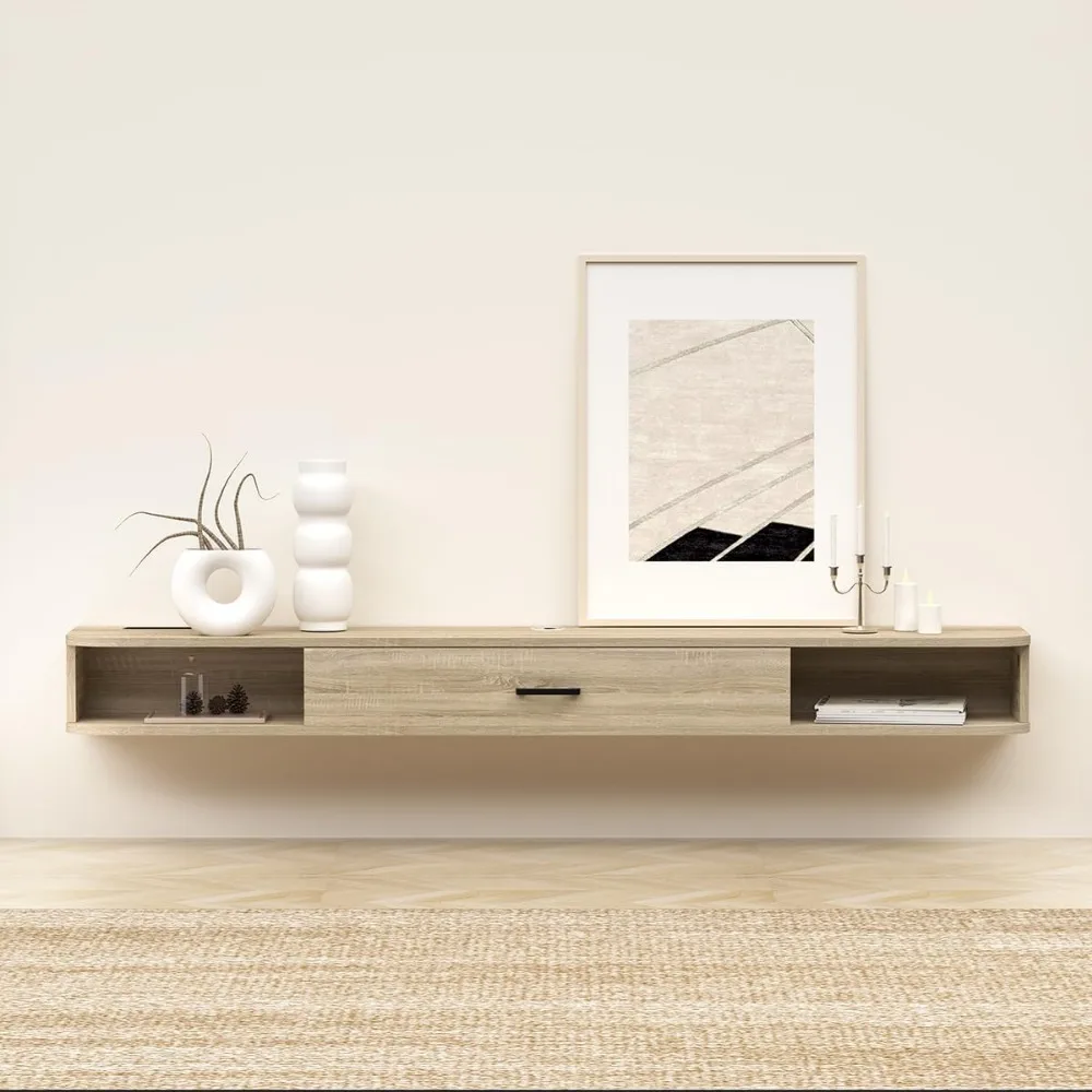 حامل تلفزيون عائم مقاس 70 بوصة مع حامل جداري وتخزين لوحدة التحكم في الوسائط ومشغل DVD #3