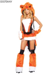 IOOTIANY Adult Women's Sexy Orange Mardi Gras Party Outfit Fancy Animal Cosplay Dress with Big Tail Fox Costume Set