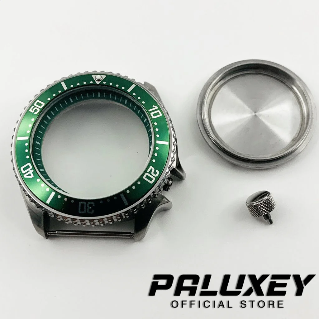 Casing jam tangan cincin hijau 42mm, casing baja tahan karat Titanium Bezel cocok dengan gerakan SKX007 SKX009 NH35 NH36