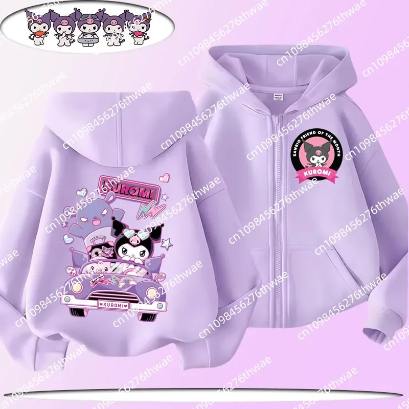 

Детская толстовка с капюшоном на молнии серии Sanrio, весенне-осеннее пальто Kuromimi с мультяшным принтом, милая повседневная рубашка для девочек