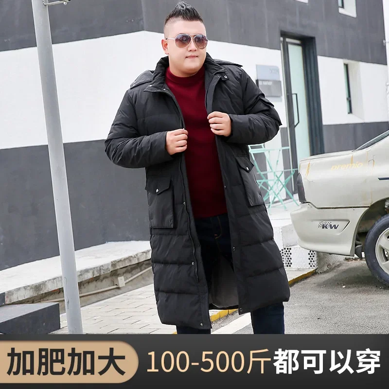 

Long down jacket for men in winter, enlarged, plush, thickened, knee length extra large jacket