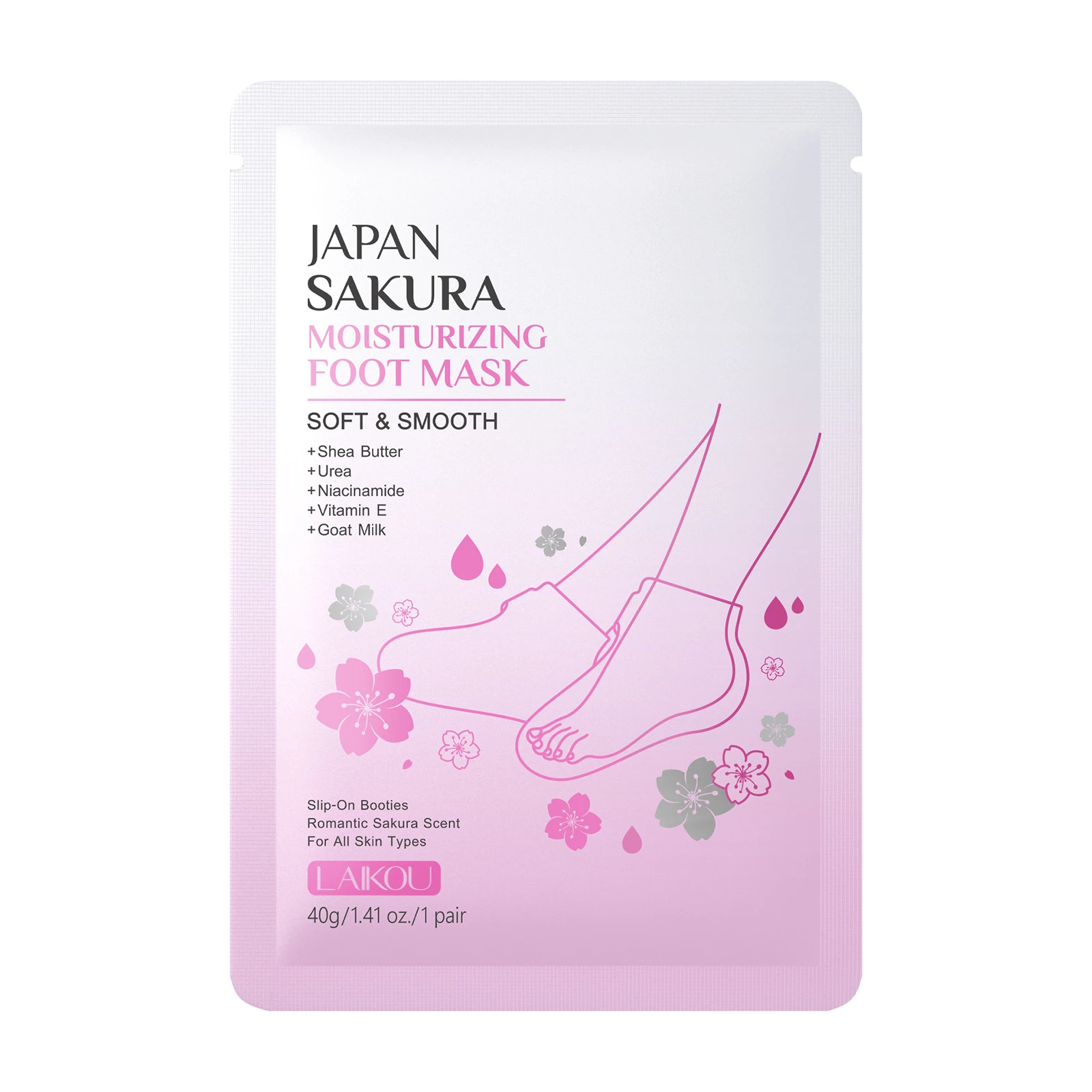 

LAIKOU Cherry Blossom Moisturizing Foot Mask, Hydrating Foot Care Socks for Dry Feet, Nourishing Home Spa Treatment 40g