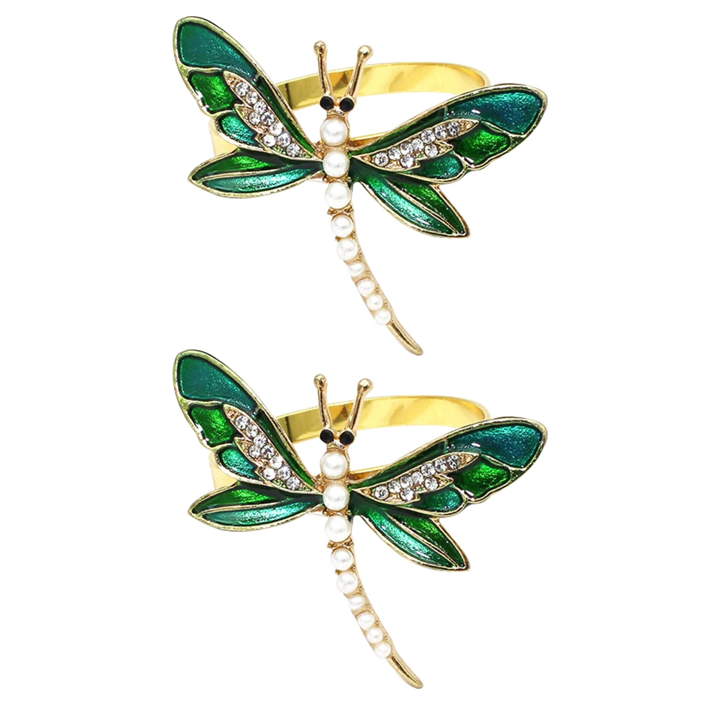 

2 Pcs Napkin Buckle Dragonfly Shaped Ring Alloy Holder Serviette Buckles Household Rings Green Decor Banquet Dinner Table
