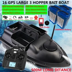 16 GPS Point Intelligent Return 3 Hopper RC Fishing Boat Bait 500M 6H LCD Screen Fish Finder Remote Control GPS RC Bait Boat