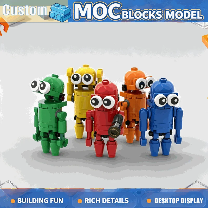 128PCS Colorful Retro Service Robot Figures Building Blocks DIY Assembly Model Creative Display Collectible Puzzle Birthday Gift