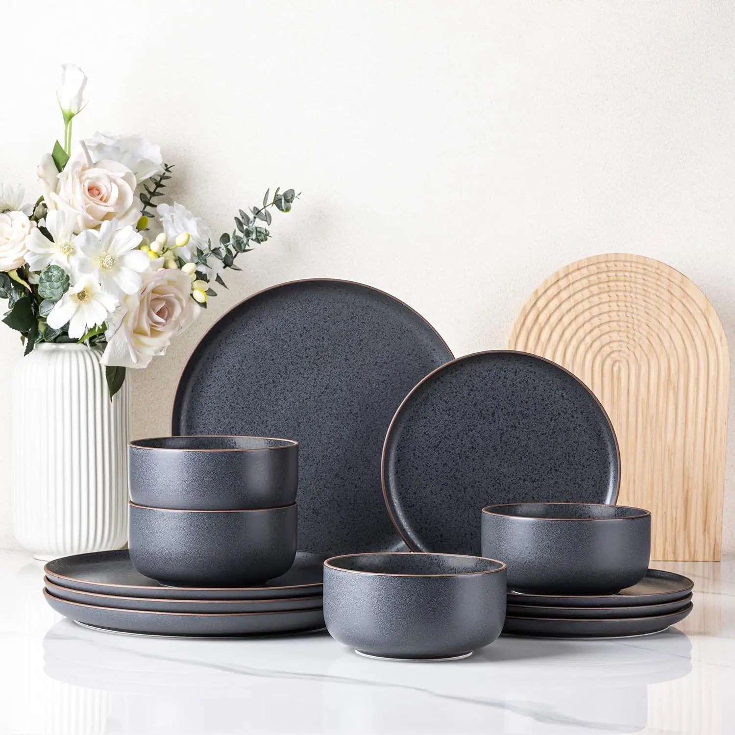 

Stoneware Dinnerware Sets for 4,Handcarft Ceramic Plates and Bowls Sets,Chip and Scratch Resistant Dishes, Dishwasher & Microwav