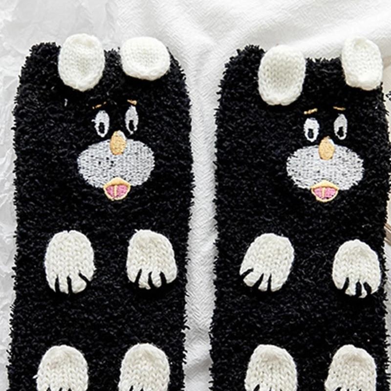 Vrouwen Winter Koraal Fluwelen Fuzzy Slipper Sokken met Grijpers Schattige Dieren Borduren Oren Poten Pluizige Antislip