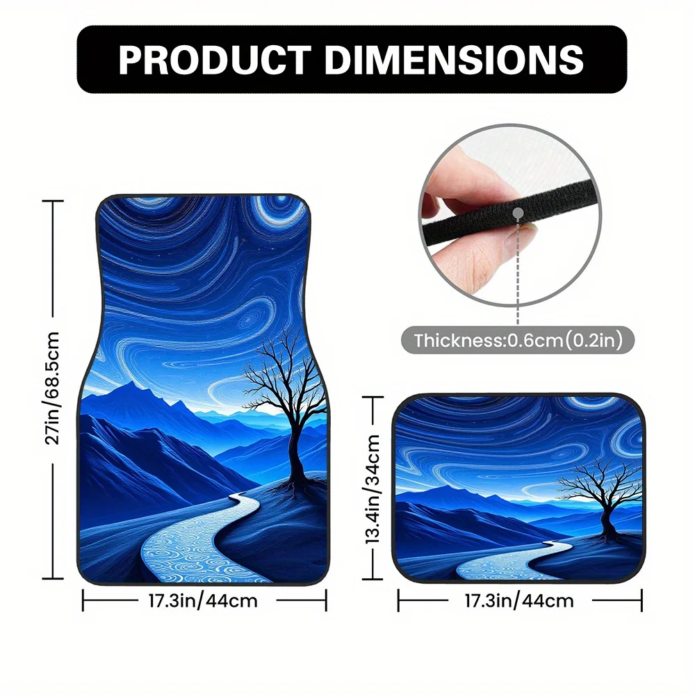 4pcs Floor Mats Showcasing Abstract Blue Mountain Spiral Design, Suitable For Pet Friendly Travel Or Travel With Dogs Or Cats, I