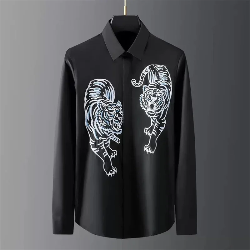 2026 Spring/Autumn New Men's Shirt 3D Ink Painting Galloping Horse Print Shirt Outdoor Casual Fashion Design Long Sleeve Shirt