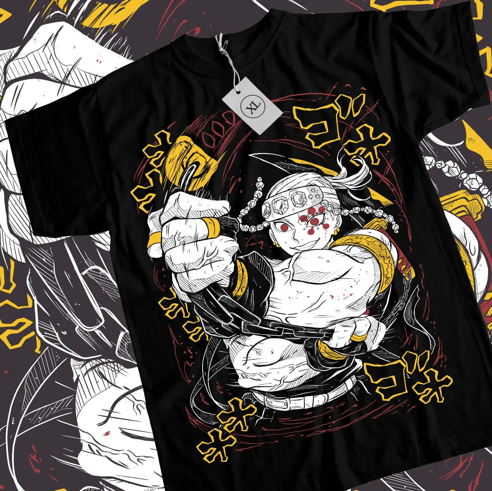 Tengen Uzui T-shirt Demon Slayer Kimetsu No Yaiba Hashira Black Shirt All Size