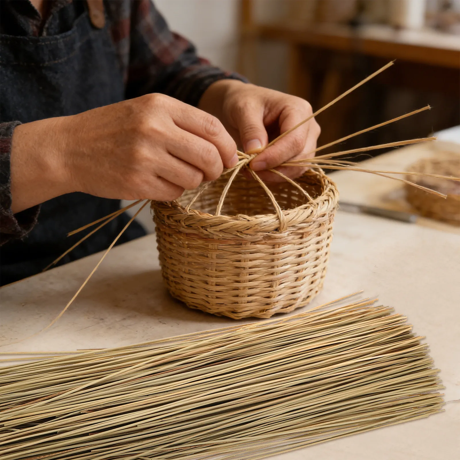 1 Roll Bulrush for Basket Weaving Natural Material 19.7inch Handwoven Straw DIY Craft Supplies for Basket Making
