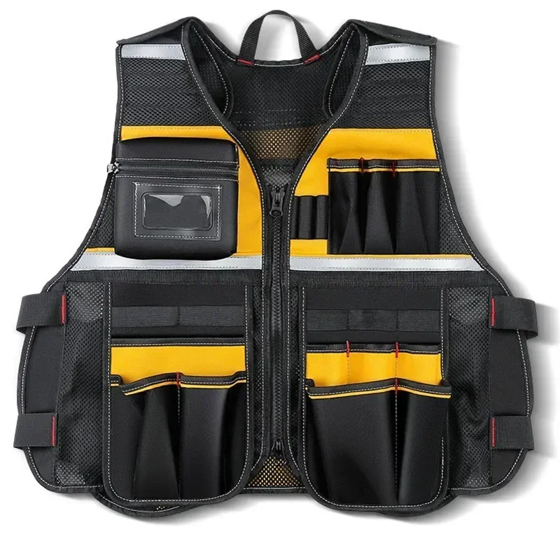 

New Multifunctional Electrician Work Clothes Reflective Vest Construction Safety Vest Hammer Holder Screwdriver Wrench Tool Bag