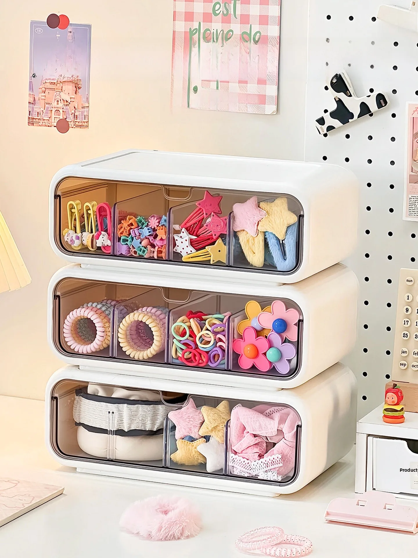 

Girls Hair Accessories Drawer Type Storage Box Hair Clamps Elastic Bands Organizer Box Cute Style Plastic Material Desktop St...
