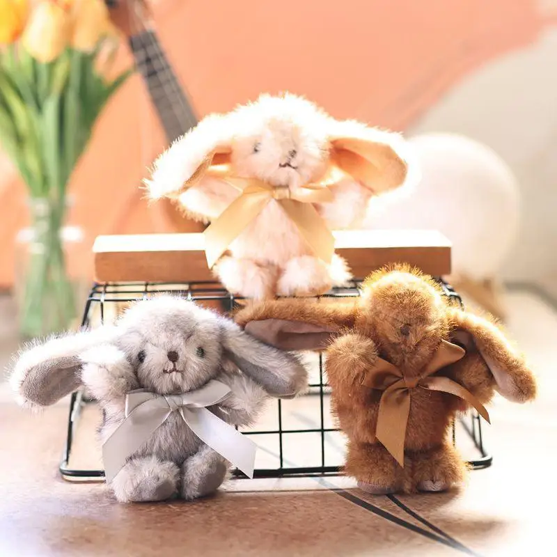 1Pc Cute Love Pompom Rabbit Stuffed Trinket Keychain Keyring Girl Bag Car Phone Pendant Gift
