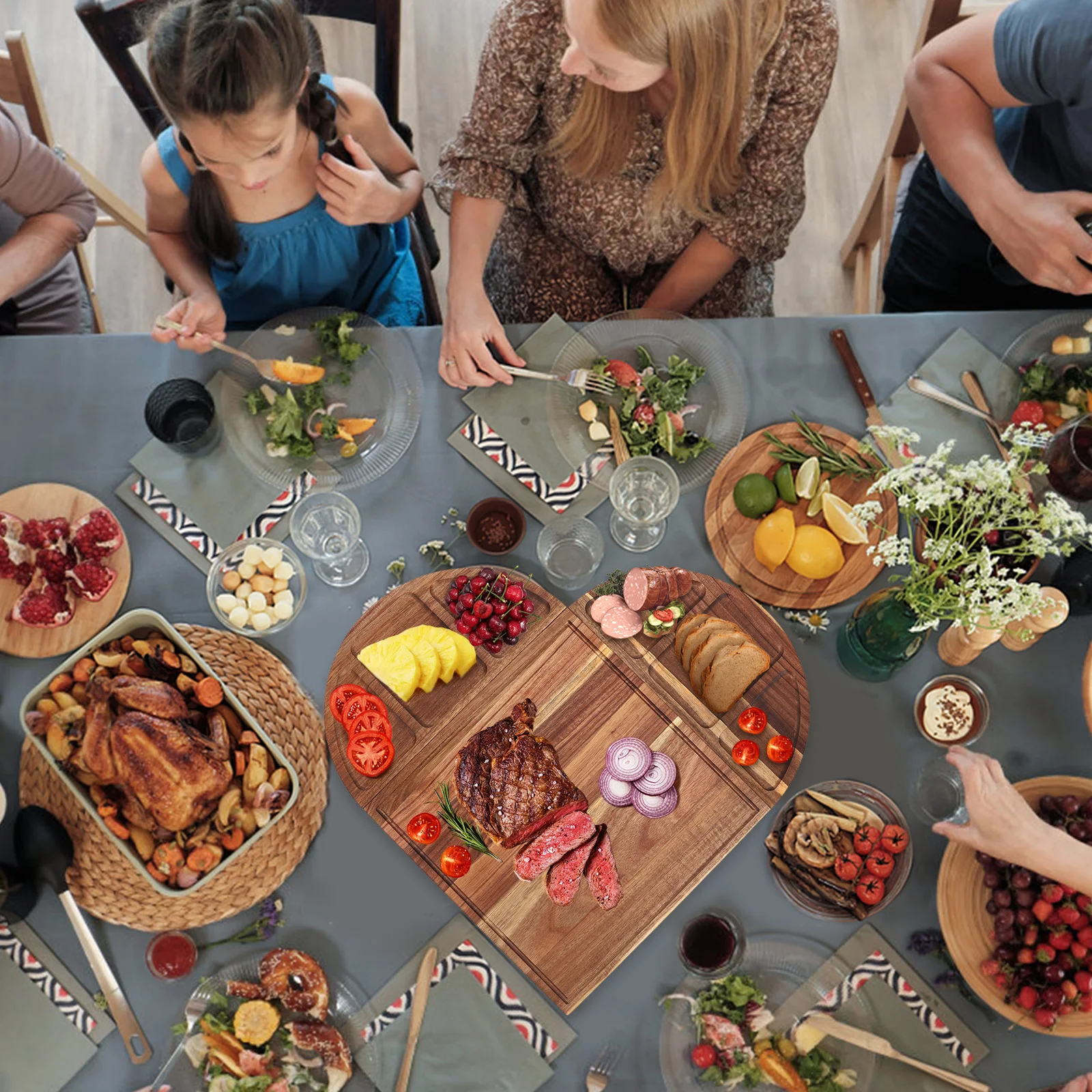 

Поднос для закусок из акации, многофункциональное блюдо для мясных деликатесов с углублениями, поднос для фруктов и овощей