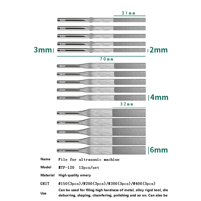 12PCS/SET BEST Diamond pneumatic tool File set MTP-120 Mechanical File for Mold Polishing Tapered Hand File Set