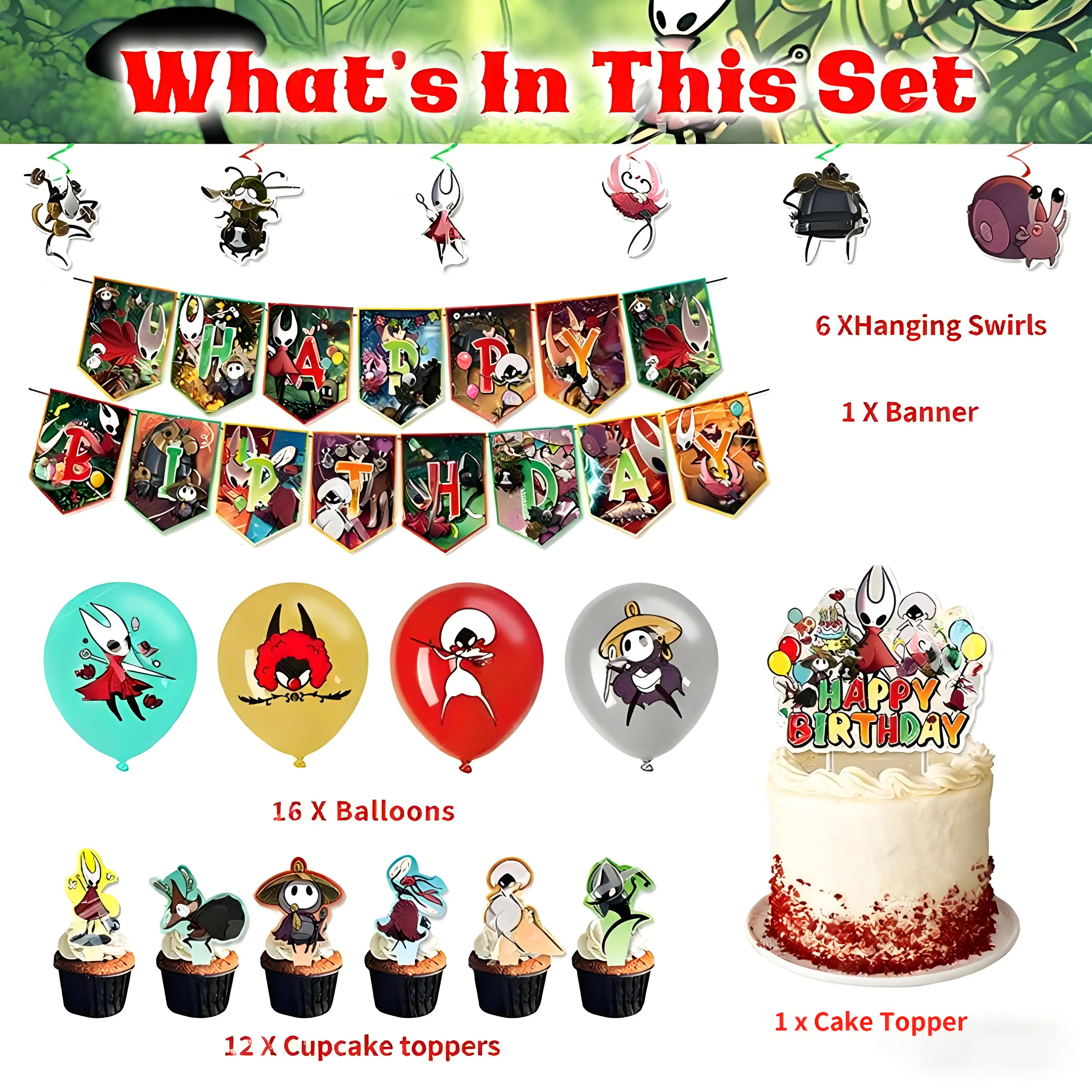 Hollows Knights Verjaardagsfeestje Decoratie Set, Halloween Anime Ballonnen & Banner, Rekwisieten voor Kinderen Verjaardagsfeestje Scène Decoratie