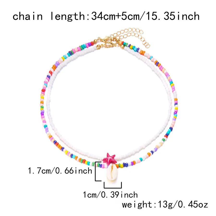 بوهيميا شل نجم البحر قلادة قلادة النساء الملابس والاكسسوارات الملونة البذور مطرز طوق قصير Joias الشاطئ الترفيه مجوهرات