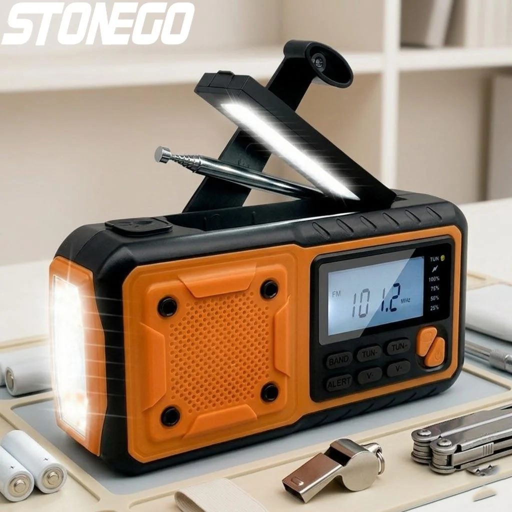 

Портативное солнечное радио с ручным динамо-генератором 4000 мАч, AM/FM, оповещение о погоде, светодиодный фонарь, повербанк, зарядное устройство для кемпинга и выживания на природе