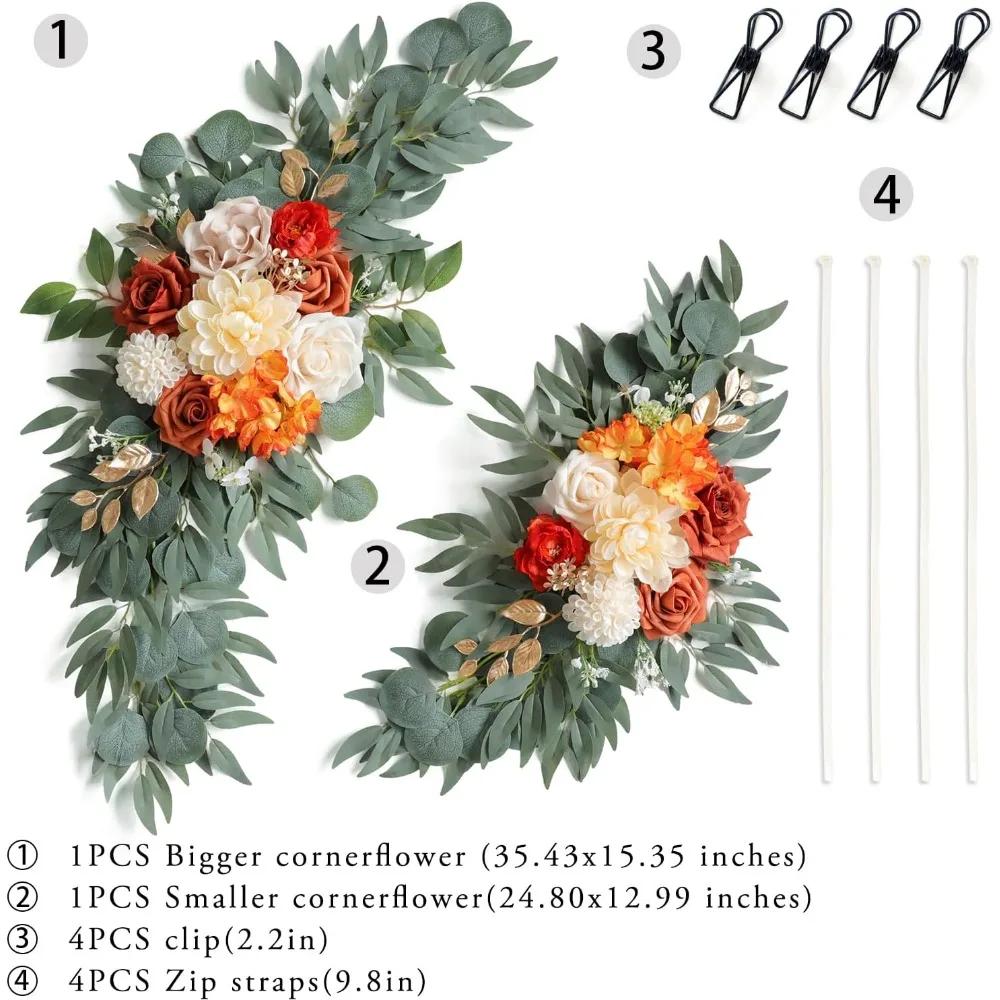 زهور قوس الزفاف من بوناتيا (عبوة من 2)، زهور زفاف برتقالية محروقة صناعية لتزيين علامات الترحيب في الزفاف و