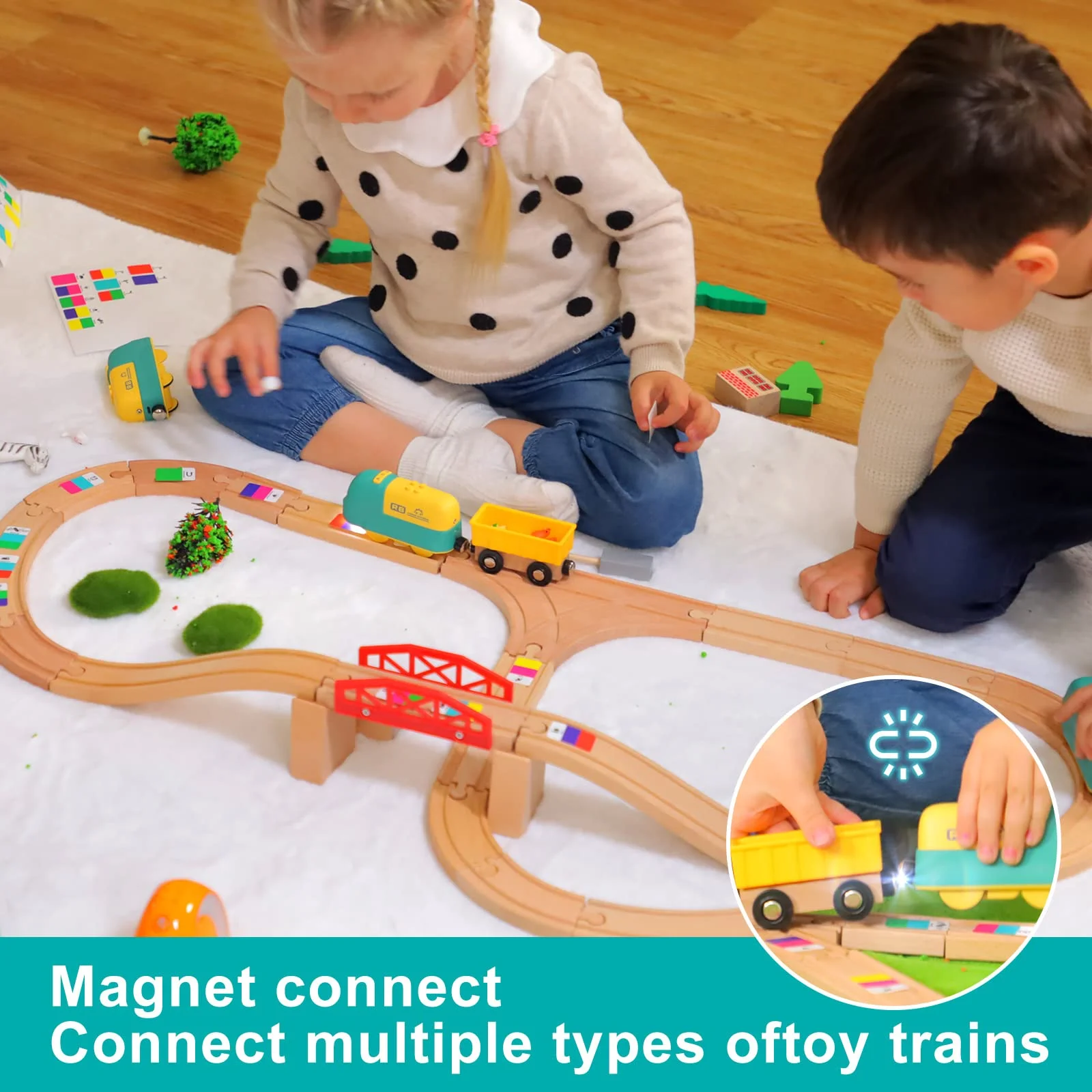 Robobloq Wooden Train Sets, Smart Train Toy for Preschool Kids, 19 Color Stickers Sensing, 3 Game Modes, High Compatiblility