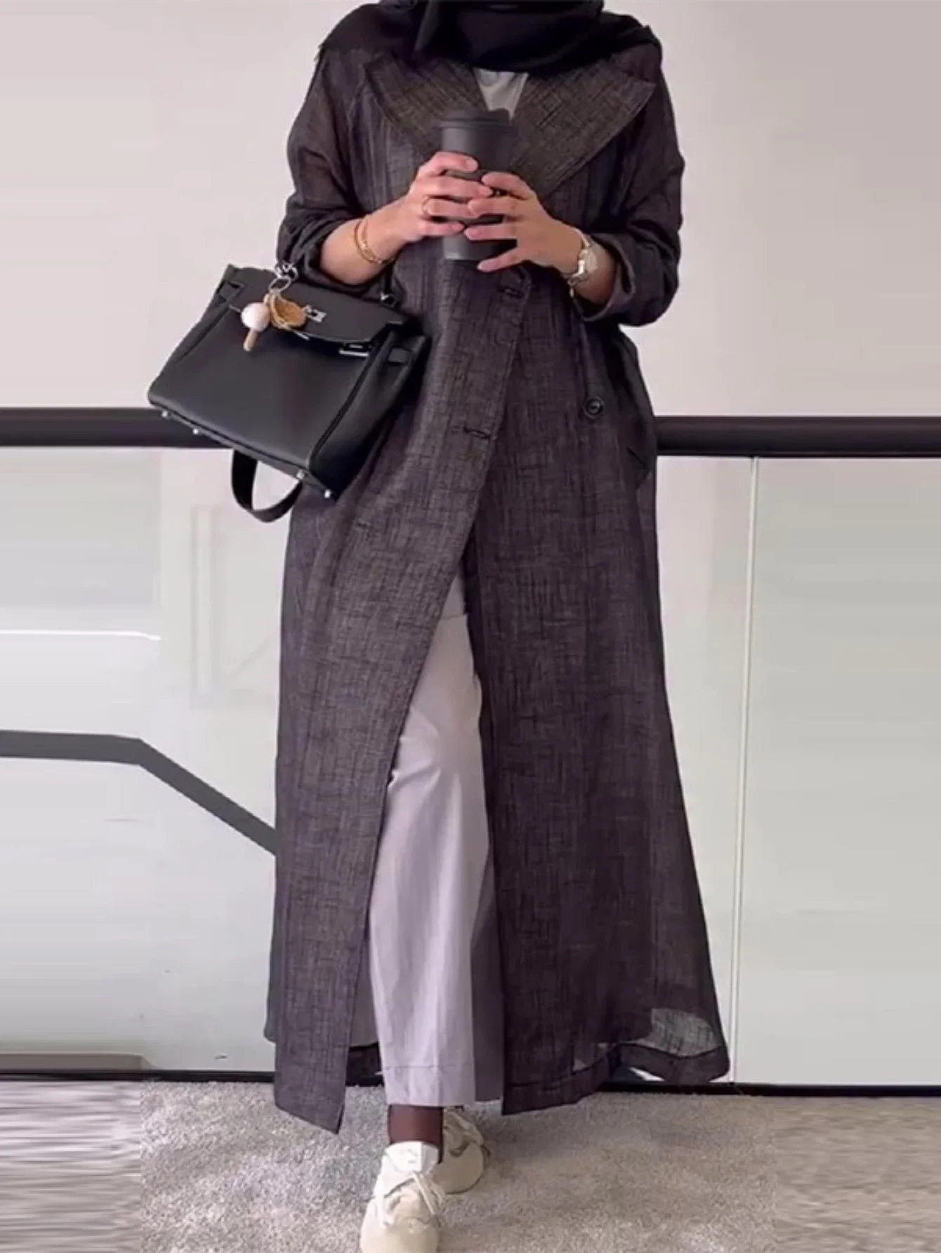 

Eid Women Abaya Muslim Cardigan Ramadan Trench Coat Solid Autumn Long Jacket Morocco Dubai Jalabiya Kaftan Vestidos Arab Robe