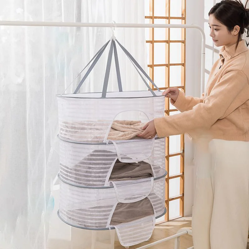 1/2/3 Tier Fish Drying Net Portable Mesh Hanging Drying Net Vegetables Fruits Foldable Dryer Rack for Clothes Fruits Herbs