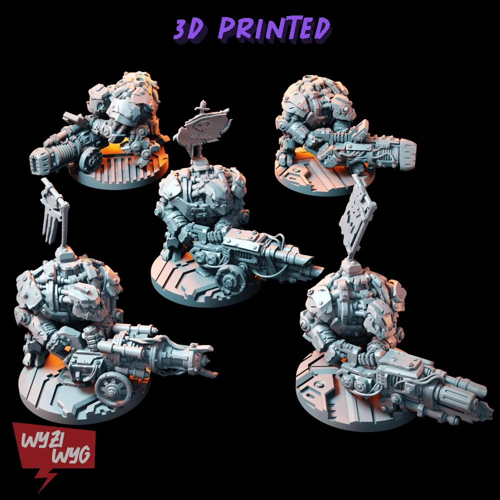 Orc Bots Gunners Miniature,  Green Skin Figure, Walker, Robot Plasma Gun, HD 3D Printed Resin Model, Action Proxy Wargame