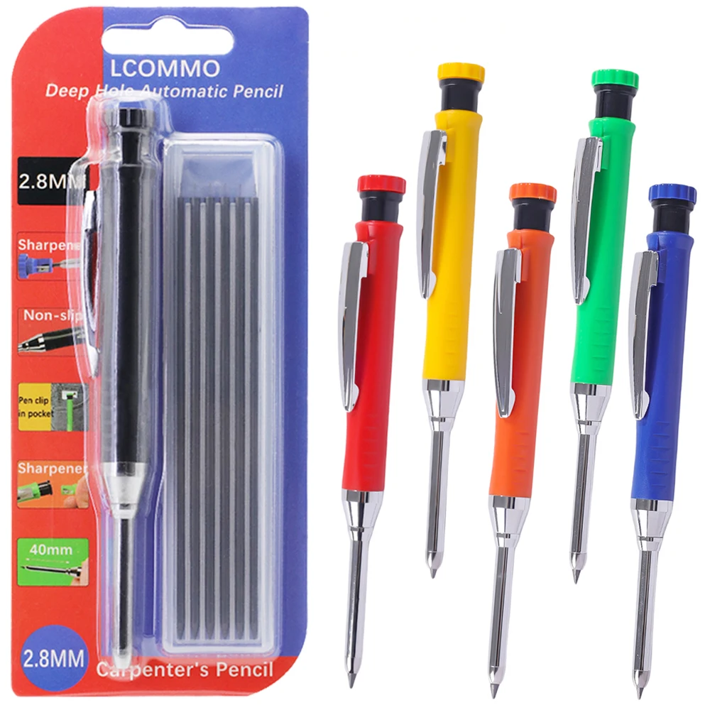 

2 шт./компл., разноцветный 2,8 мм, автоматический карандаш для деревообработки, встроенная точилка для карандашей, 2B, свинцовый сердечник, карандаш для маркировки глубоких отверстий