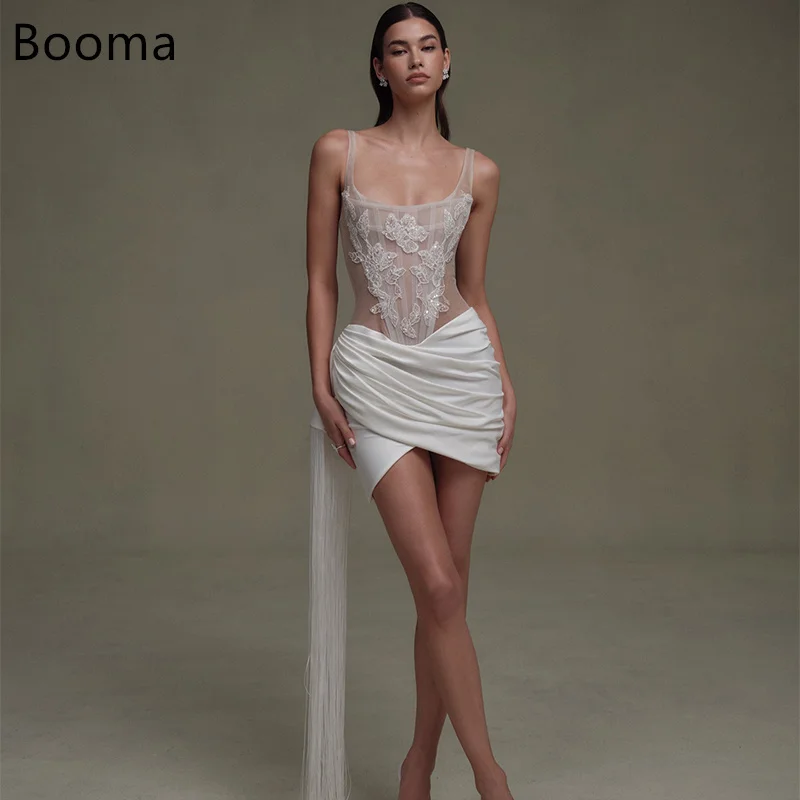 

Booma Mermaid Mini Elegant Lace Appliqued Lace Wedding Dresses Short Strapless Sleeveless Brides Gown Custom Made 2025