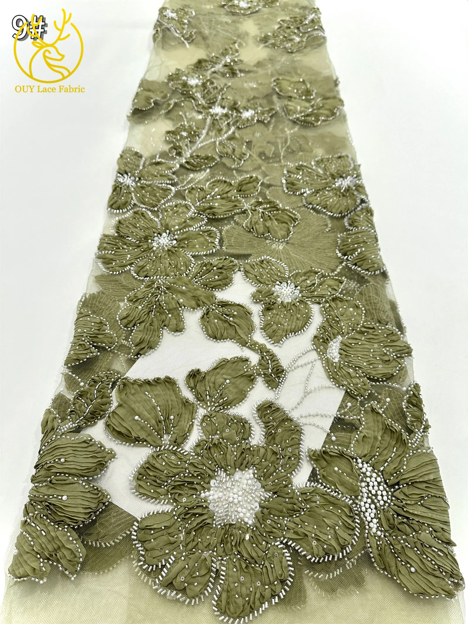 African Nigerian 3D Groom Lace Flower Fabric 2025 High Quality With Sequins Embroidery French Lace Fabric For Wedding Party Sew