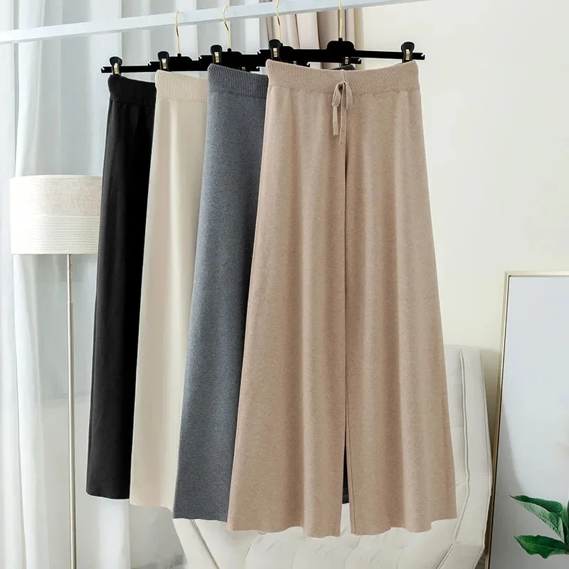 

Thick Warm Knitted Casual Chic Basic Soft Elastic High Waist Women's Pants Korean Fashion Straight Ankle-Length Pants For Women