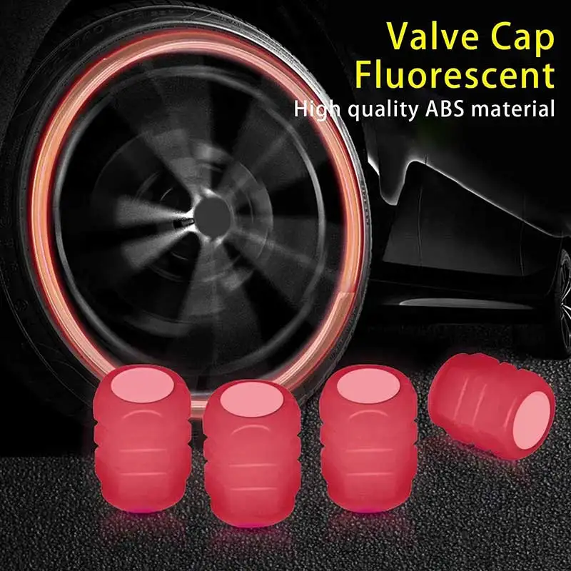 4pcs Tire Valve Caps Fluorescent Car Motorcycle Bike Wheel Hub Night Glowing Luminous Cap Cover Tire Nipple Caps Covers