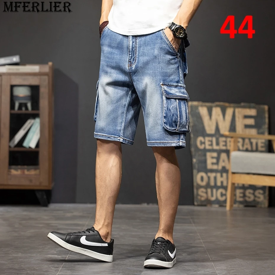 Plus Szie 44 Denim Shorts Men Summer Jeans Shorts Baggy Cargo Shorts Fashion Streetwear Short Pants Male Big Size