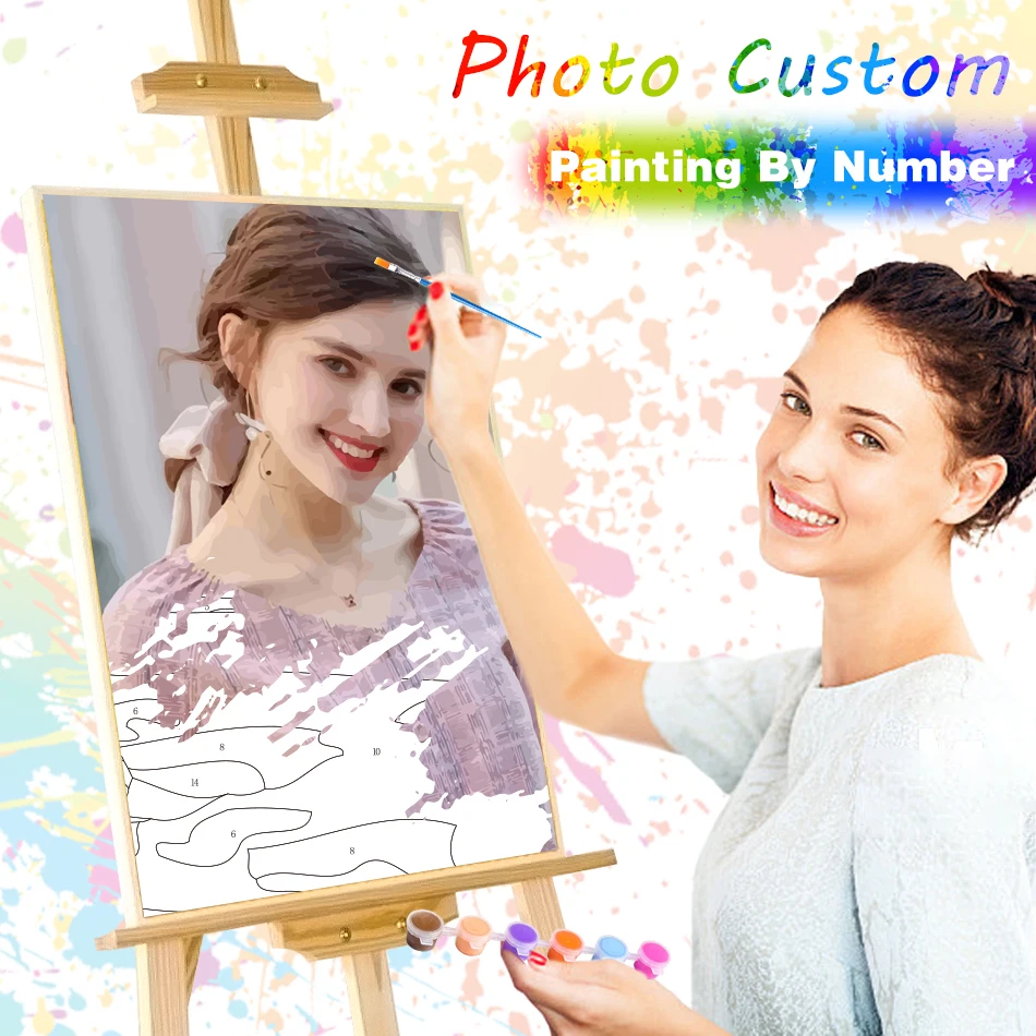 

24/36 Color Personalised Paint By Numbers Photo Custom DIY Oil Painting By Number Picture Canvas Portrait Family Children Photo