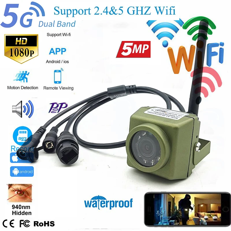 5G 2.4G Wireless Mini Waterproof IP66 TF card slot IR Night Vision Wifi IP Camera Outdoor For Car & Vehicle Fleet & Bird Nest