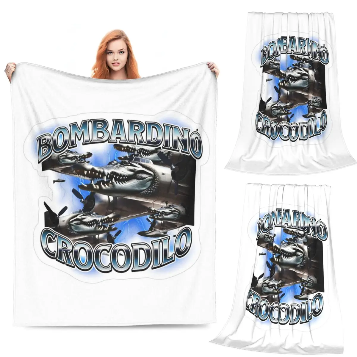 

Bombardiro Crocodilo Meme Italian Brainrot Blanket Flannel Sofa Throw Blanket Warm for Couch Bedding Travel Throws Bedspread
