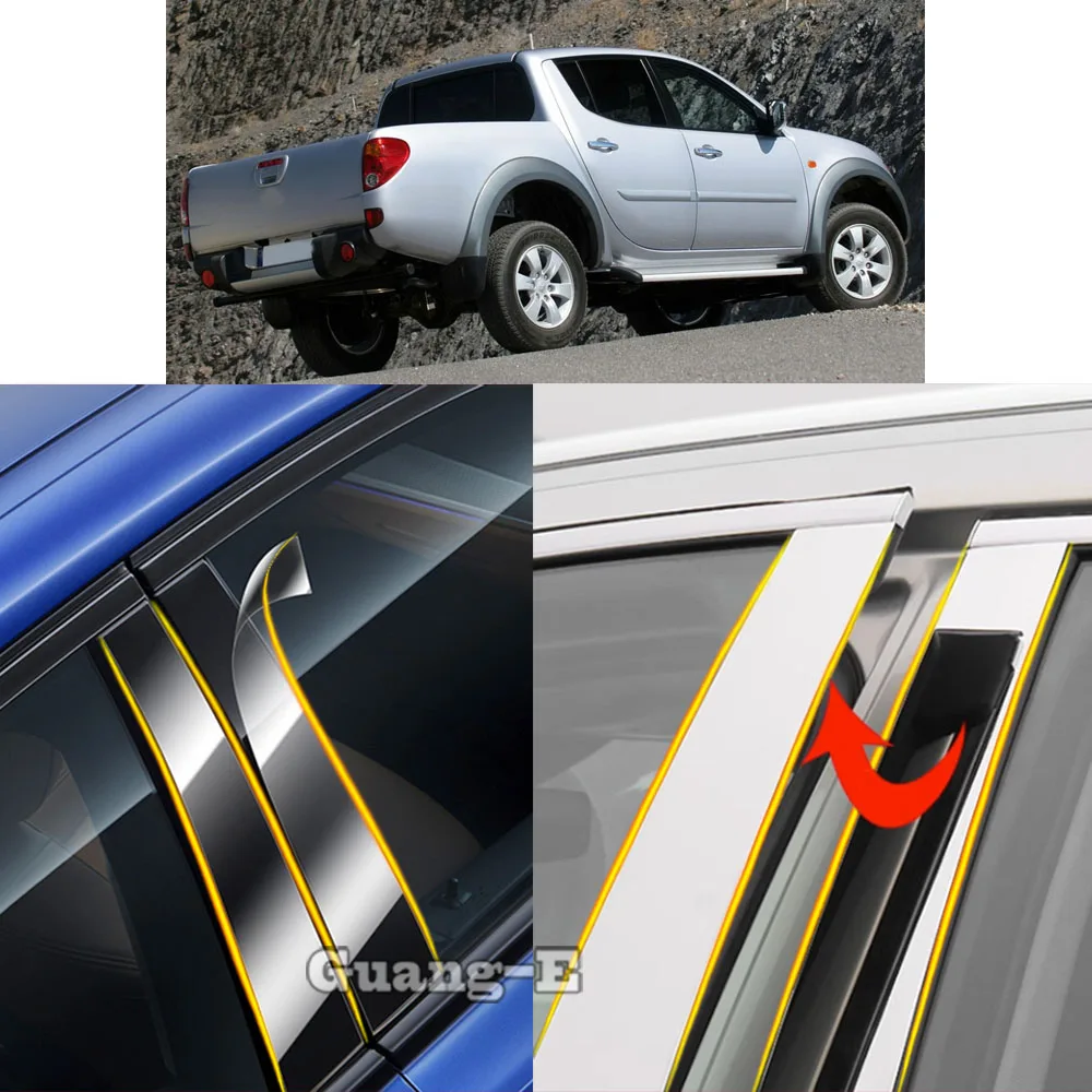 Car TPU/Glossy Mirror Pillar Post Cover For Mitsubishi L200 Sportero Hunter Triton 2005-2014 Door Trim Window Molding Sticker