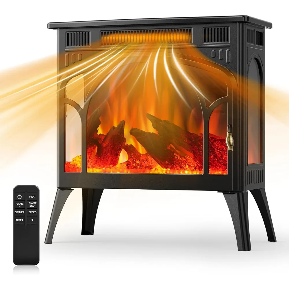 Realistic Flame Electric Fireplace Stove,with Remote Control and Timer,Adjustable Fireplace Stove Flame Color and Speed, Log Set