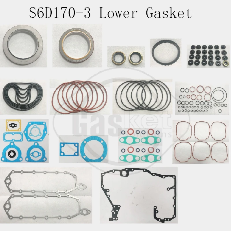 Lower gasket  Top gasket  Set For Komatsu Full Gasket Kit forklift S6D170-3 6D170-3 6D170-5 engine