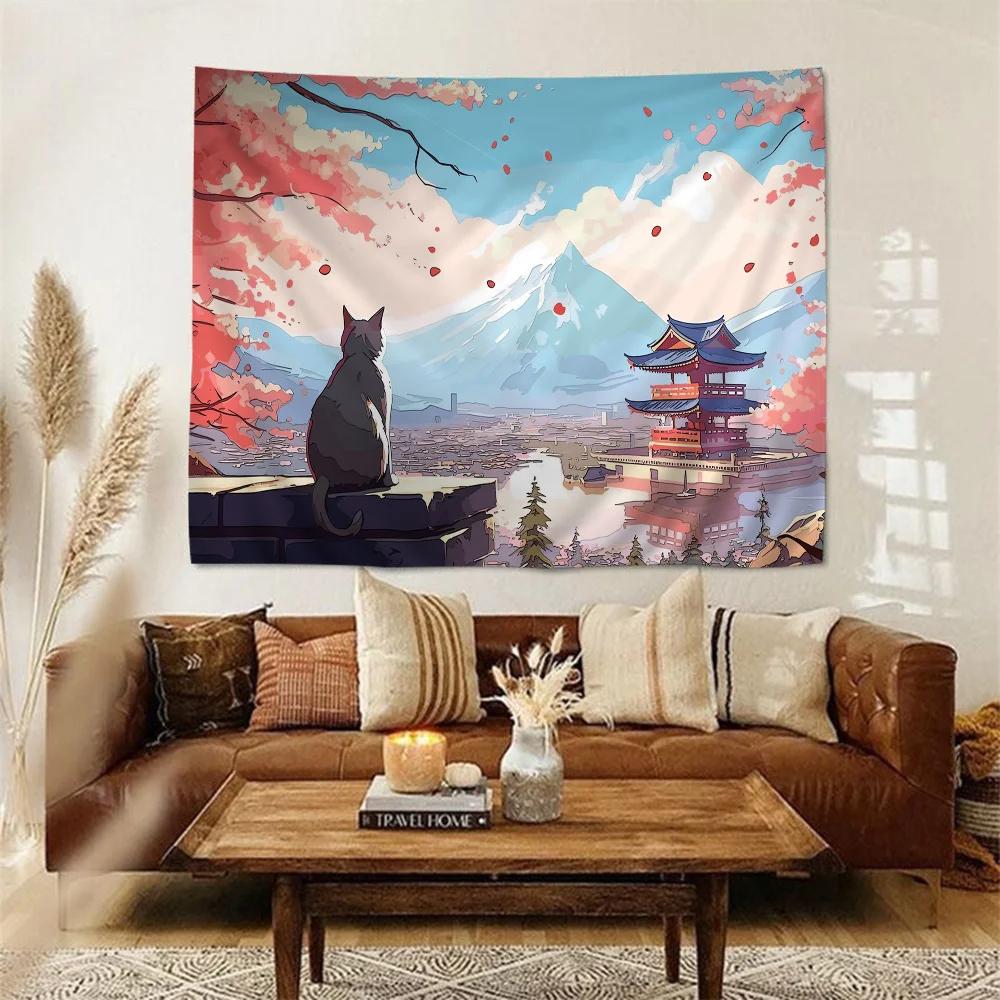 CAT Hanging Bohemian Tapestry Bohemian Wall Tapestries Mandala Kawaii Room Decor