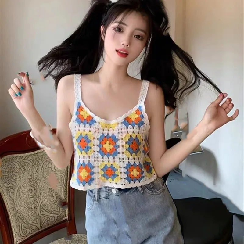 

Вязаный жилет с цветочным принтом в стиле ретро, женская верхняя одежда, милый хлопковый жилет, длина, лоскутный декорированный топ