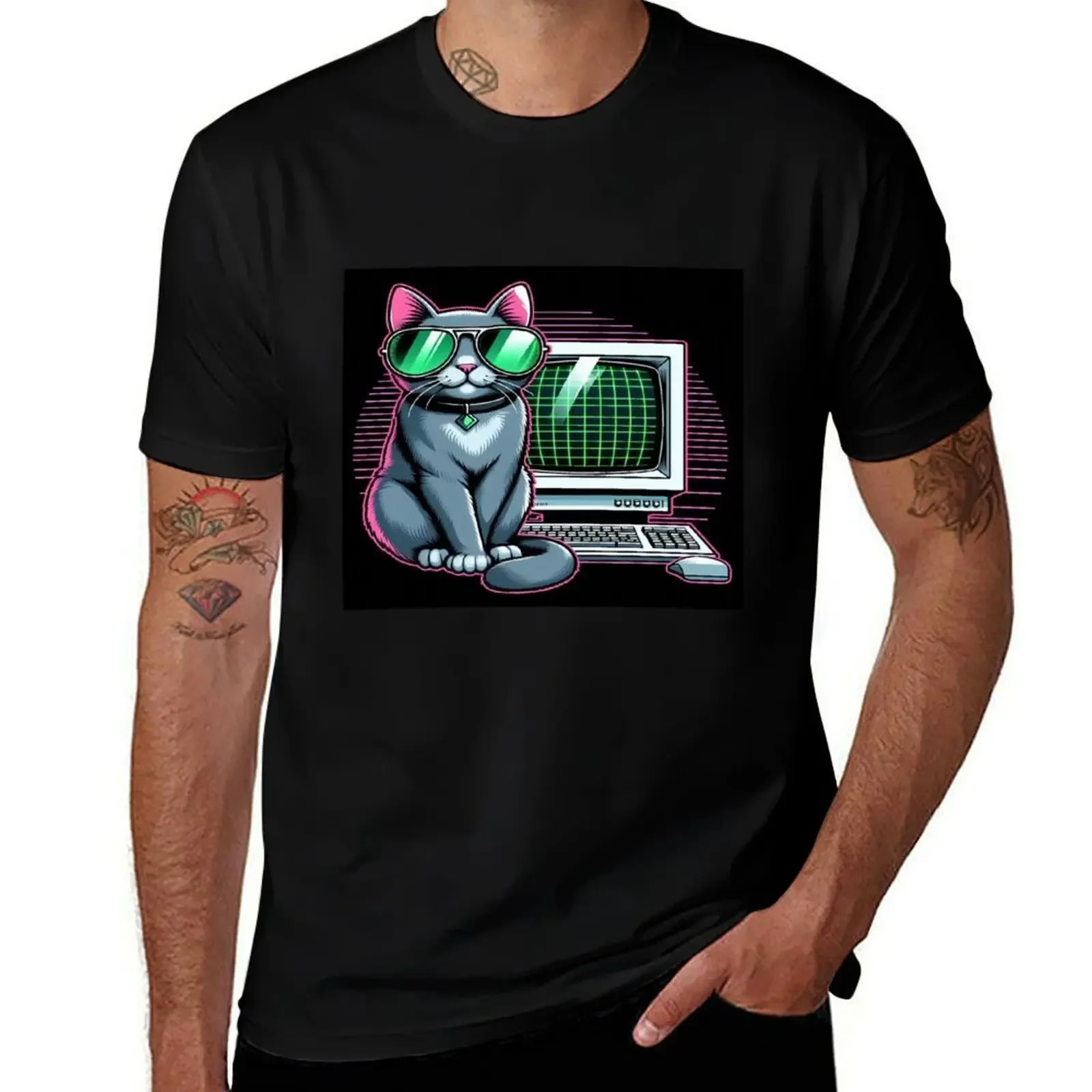 

Retro Futurism Cat T-Shirt - 80s Synthwave Neon Gamer Kitty Tee T-Shirt affliction shirts anime mens funny t shirts