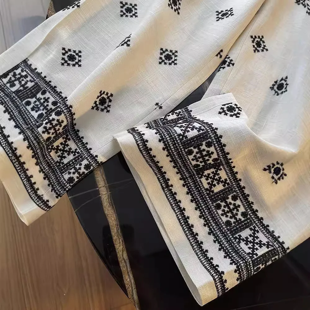 2025 Summer New Thin High Waist Wide Leg Pants for Women Fashion Retro Embroidered Casual Loose Pants Streetwear Women Y2k