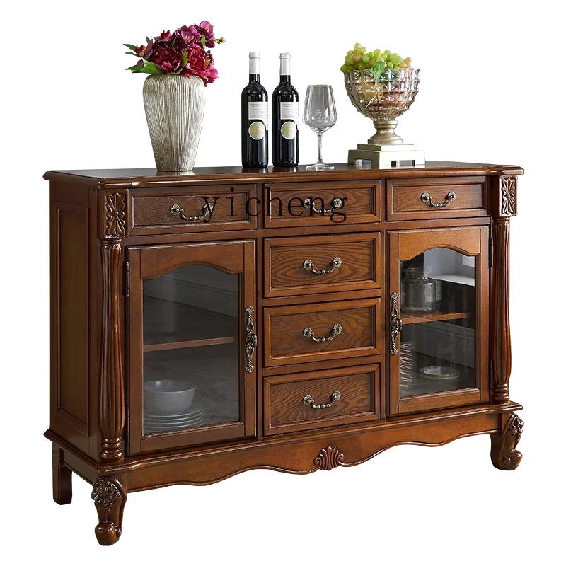 ZWS. European solid wood wine cabinet glass door against the wall dining room locker living room tea cabinet