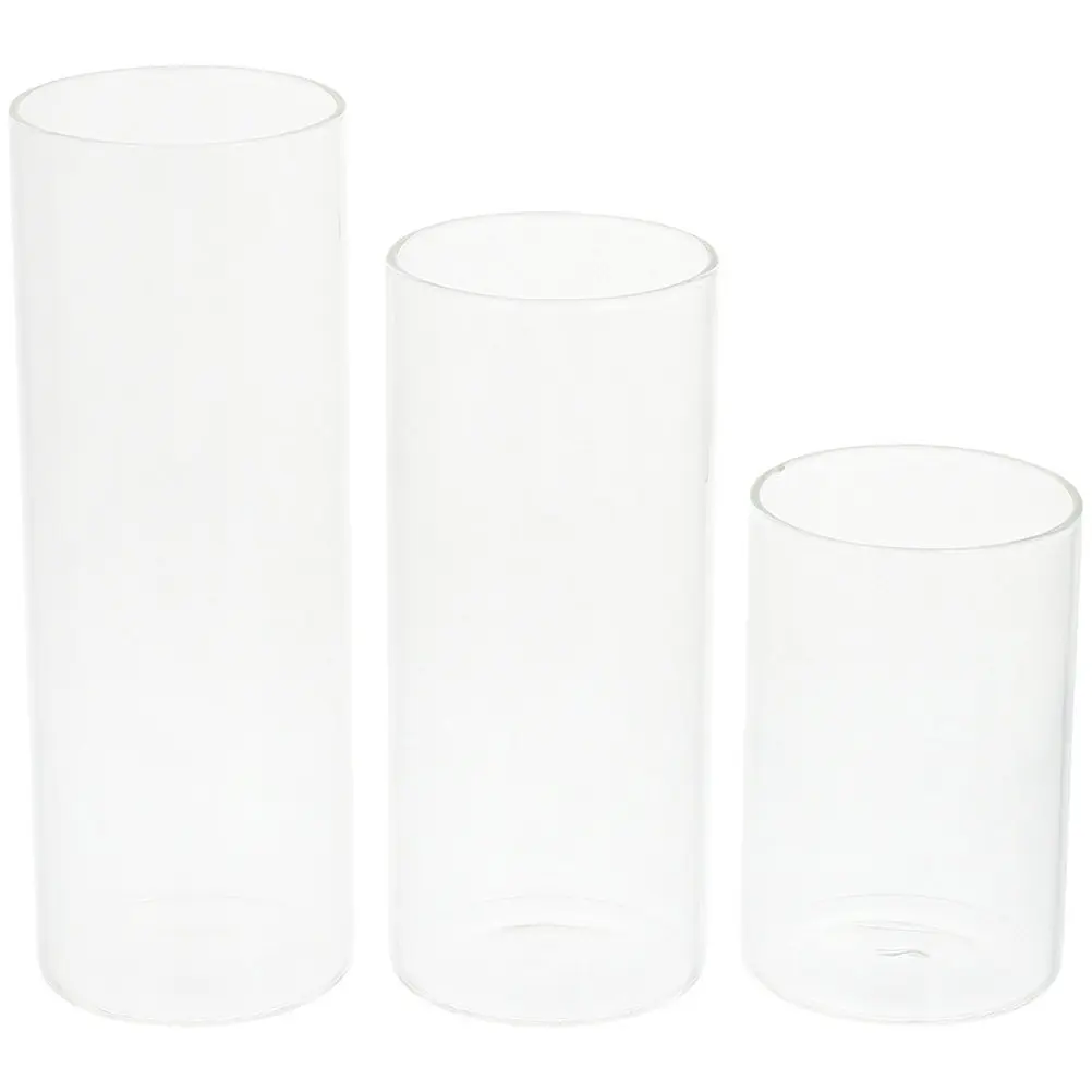 

3Pcs Glass Transparent Cup Cylinder Holder Simple Style Container Desktop Decor Wedding Banquet Home Decoration