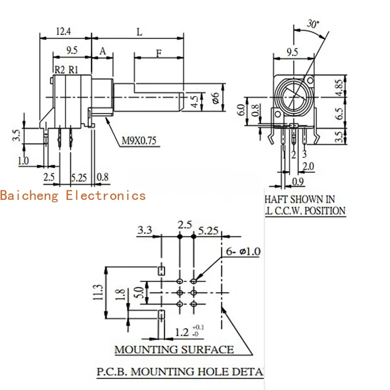 10PCS Precision potentiometer RD902F-B100K single coil double bracket horizontal 15 half shaft