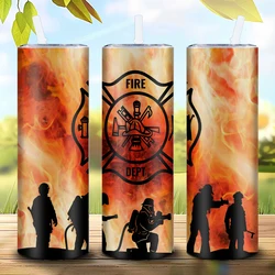 3D Fireman Pattern Sublimation Stainless Steel Tumbler With Lid And Straw Skinny Water Bottle Suitable For Gift Giving