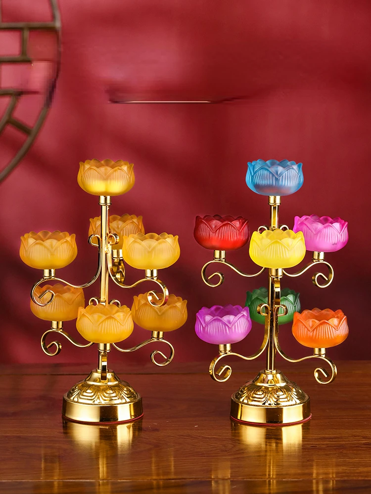 Lamp holder, seven star glazed lotus candle holder, front of Buddha offering lamp, candle holder, household Buddha hall