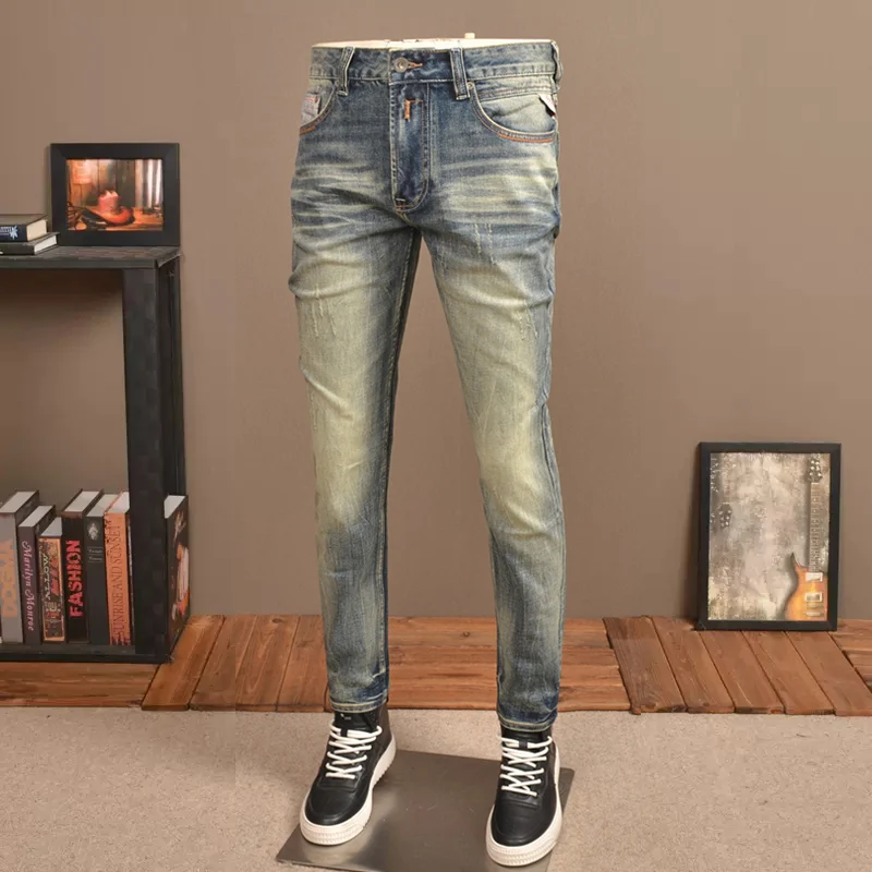 Italian Style Fashion Men Jeans High Quality Stretch Slim Ripped Jeans Men Vintage Trousers Casual Designer Denim Pants Hombre